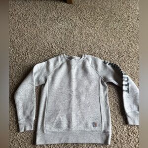 Carhartt Womens Relaxed Fit Midweight Crewneck Block Logo Gray Sweatshirt Medium